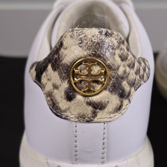 Tory Burch Womens Howell Court Sneaker Size 6.5 White Leather Snake Casual Shoe - Picture 6 of 14
